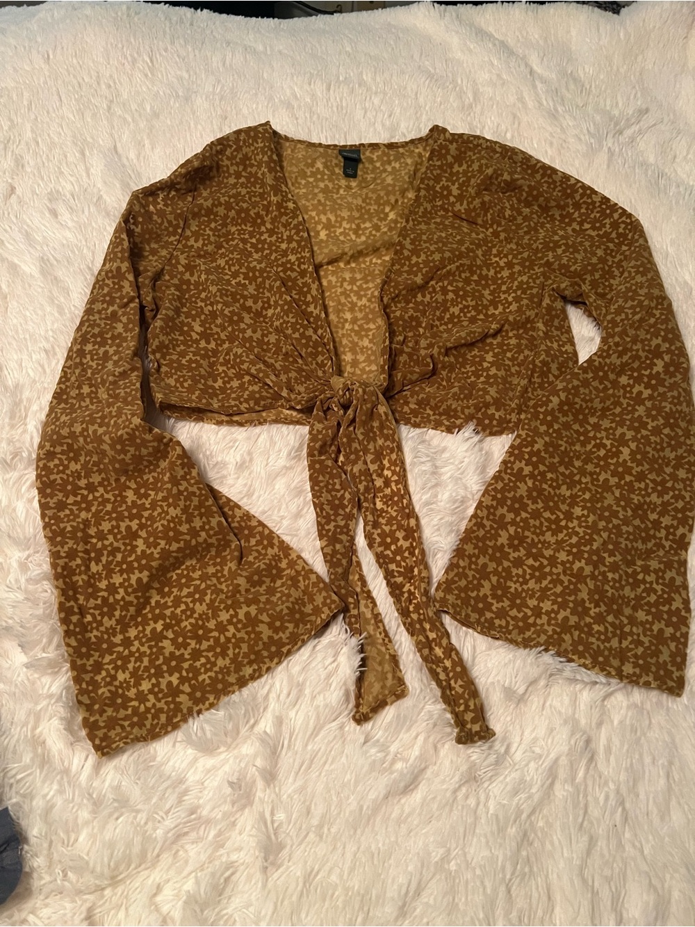 wild fable Gold Brown Floral Tie-Front Crop Top